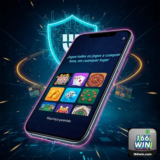 A imagem do aplicativo 166win exibido no site 166win, com opções de apostas e promoções visíveis na tela.