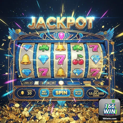 Imagem de slots do 166win, o site de jogos de azar online, com símbolos coloridos e temas de cassinos.